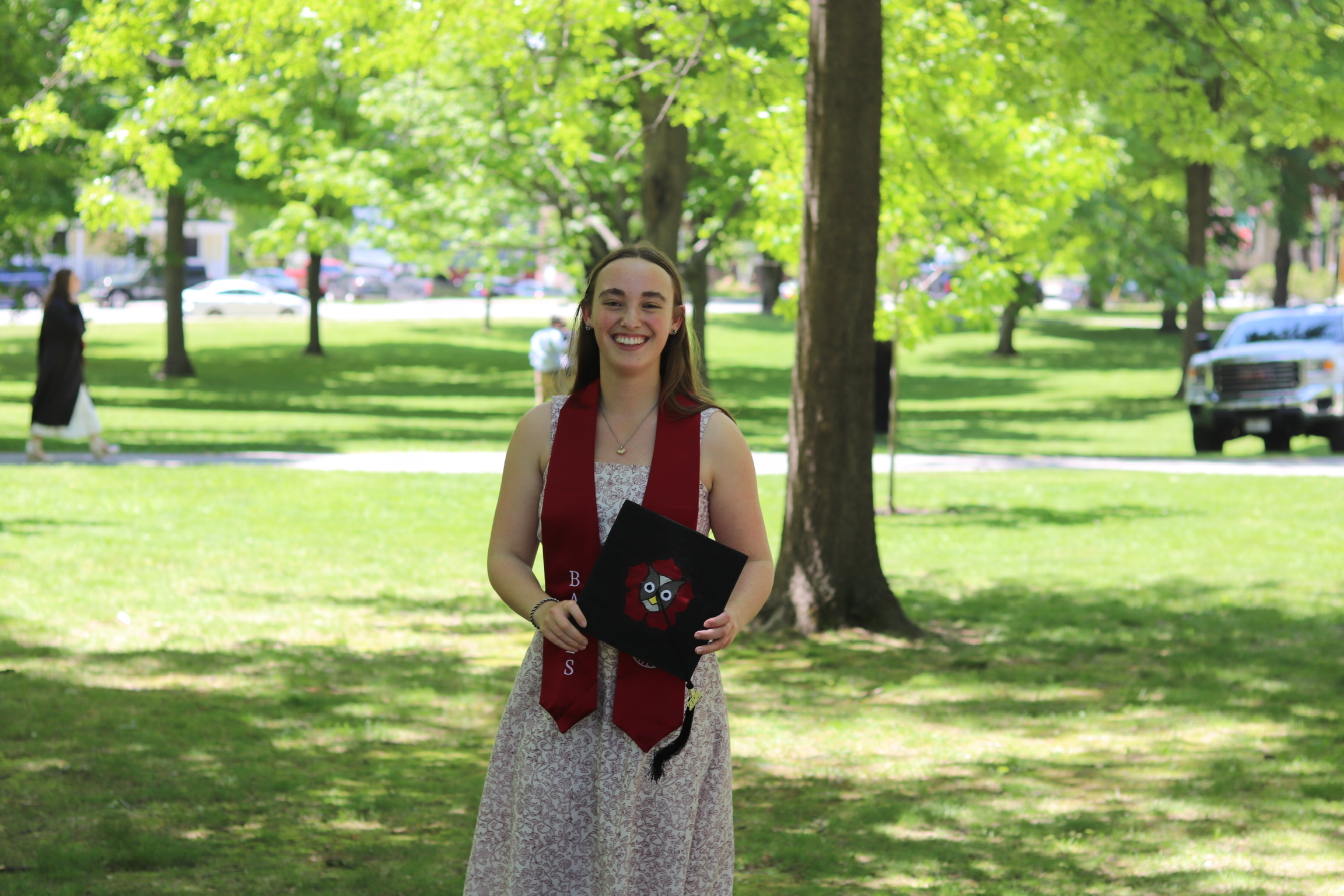 Graduation photo, featuring my DIY Lancaster Graduate College cap design.